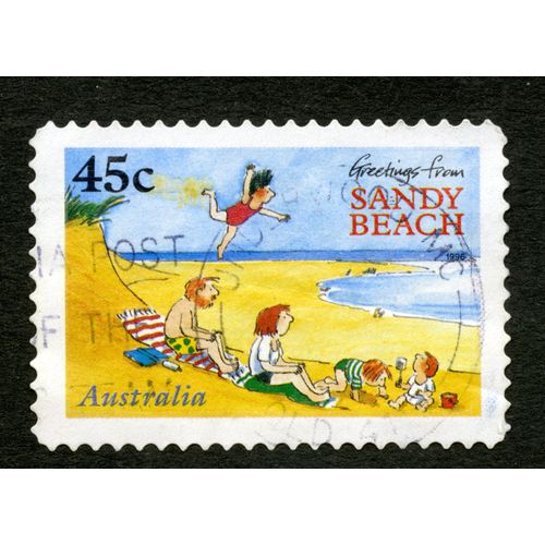 Timbre Oblitéré Australia,Greetings From Sandy Beach,1996,45c