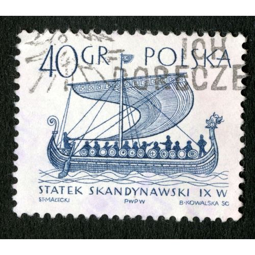 Timbre Oblitéré Polska,Statek Skandynawski Ix Wiek,Malecki,Kowalska,40 Gr