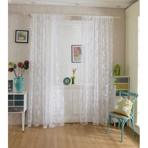 Rideau En Voile Transparent Pivoine, 100x200cm, Panneau De Fenêtre, Diviseur En Tulle Pour Salon, Maison, Hôtel, Blanc