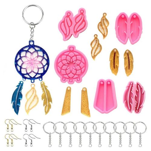 Kit de moules en résine époxy de Silicone pour boucles d'oreilles, porte-clés, moule attrape-rêves, accessoires de décoration