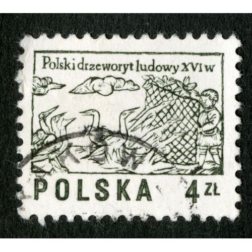 Timbre Oblitéré Polska,Polski Drzeworyt Ludowy Xvi W.,4 Zl