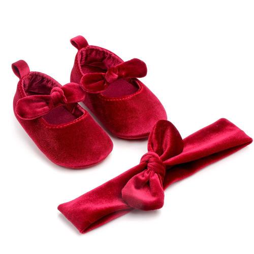 Couleur Rouge Taille 7-12 Mois Chaussures Princesse Pour Bébés Filles Ensembles De Bandeaux En Velours Rouge Noël Avec N¿Ud Pour Premiers Pas