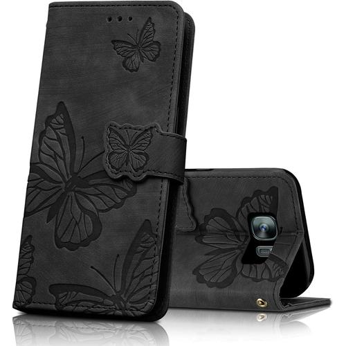 Coque Pour Samsung Galaxy S7, Housse En Cuir Pu Etui À Rabat,Magnétique Pochette Portefeuille Étui De Protection Pour Samsung Galaxy S7, Nero