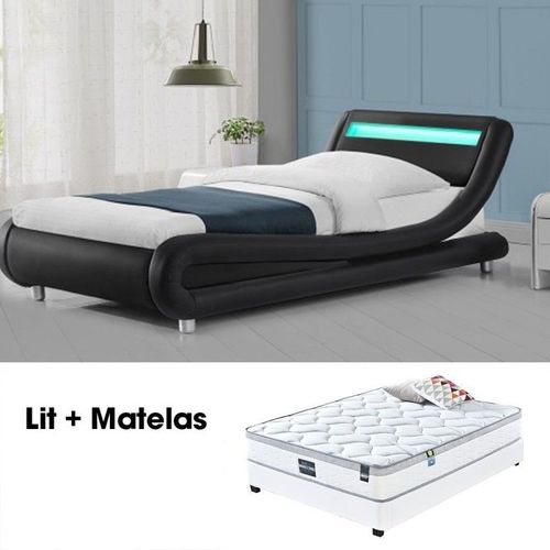 Lit Led Design Julio Noir 90cm Avec Matelas Romance