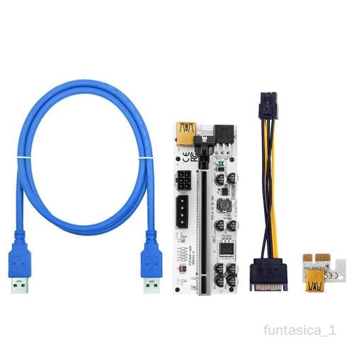 Funtasica Carte PCI-E Riser câble USB 3.0 de 60 cm câble d'alimentation SATA 15 broches vers 6 broches carte adaptateur PCI-E Riser 8 condensateurs solides PCIe 1x à x16 Extender