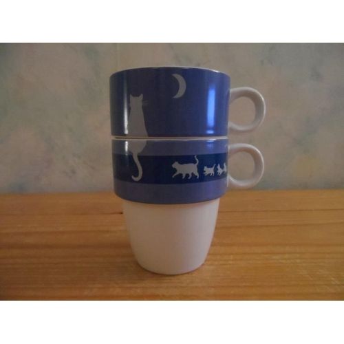 2 Mugs Faïence Motif Chats Françoise Saget