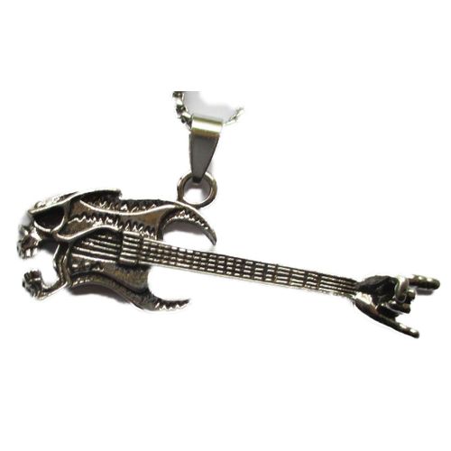 Pendentif Guitare Crane Rock 6x2 Cm Acier Chirurgical Hard Rock