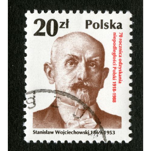 Timbre Oblitéré Polska,Stanislaw Wojciechowski 1869-1953,70 Rocznica Odzyskania Niepodleglosci Polski 1918-1988,20 Zl