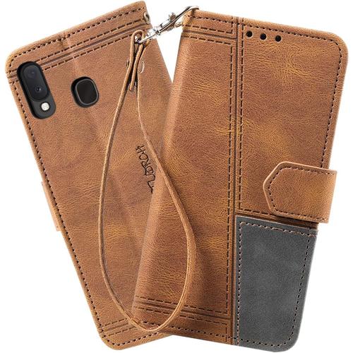 Coque Pour Galaxy A20e / Galaxy A202, Portefeuille Housse En Cuir Pu Pour Samsung Galaxy A20e / Galaxy A202, Magnétique Antichoc Flip Coque, Brun