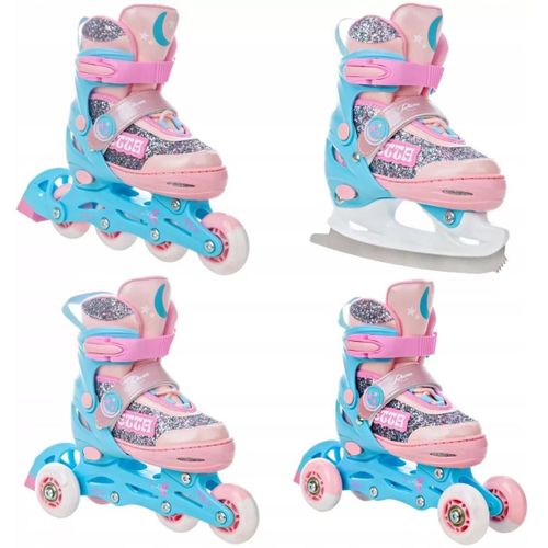Roller En Ligne Etta Du 30 Au 33 + Patin A Roulette + Patin A Glace + Triskate Enfant Mixte Taille Ajustable Rose Raven