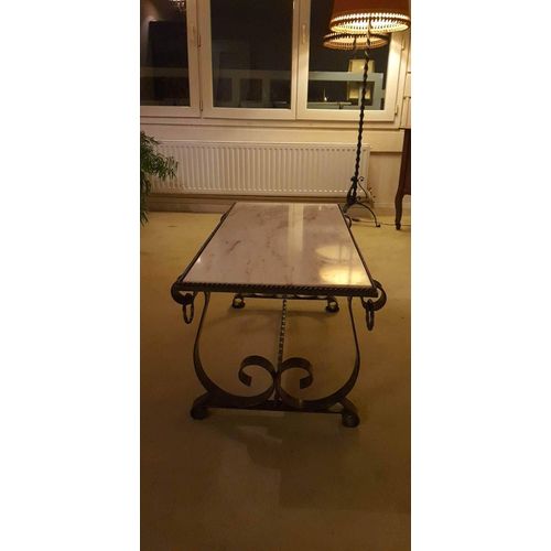 Table Design Annee 50 Faite En Fer Forgé Et Marbre Rosé Art Déco Faite Par Raymond Subes