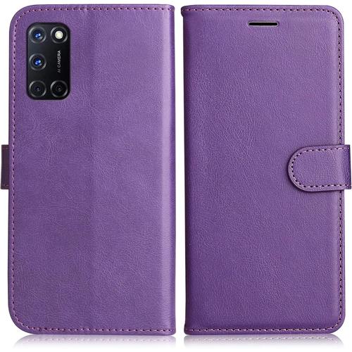 Coque Pour Oppo A52 / Oppo A72 / Oppo A92, Pu En Cuir Coque Portefeuille Étui Housse, Design Classique Tpu Coque Pour Oppo A52 / Oppo A72 / Oppo A92, Violet