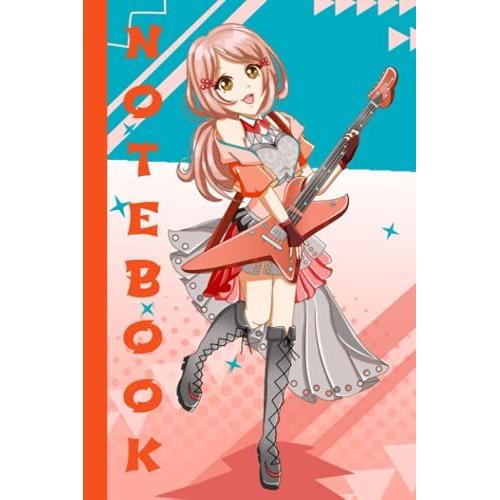 Notebook: Carnet De Notes, Journal Intime Visuel Colorã© -Fille Manga Guitariste, Ados, 120 Pages Lignã©Es, Couverture 15,24 X 22,86 Cm, Finition ... Objet Original, Mignon Et Intemporel.