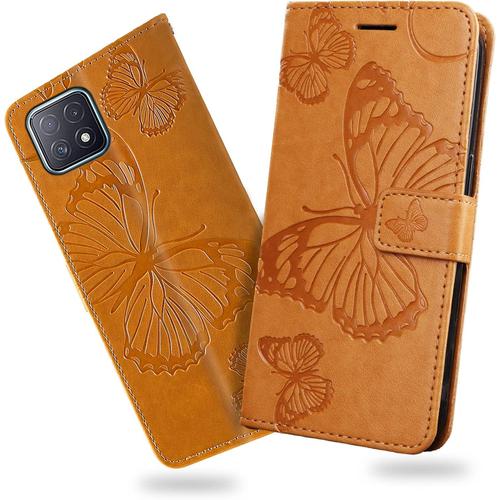 Coque Pour Oppo A73 5g / Oppo A72 5g / Oppo Reno 4z, Papillon Imprimé Housse En Cuir Pu Magnétique Portefeuille, Étui À Rabat Pour Oppo A73 5g / Oppo A72 5g / Oppo A92s / Oppo Reno 4z, Jaune