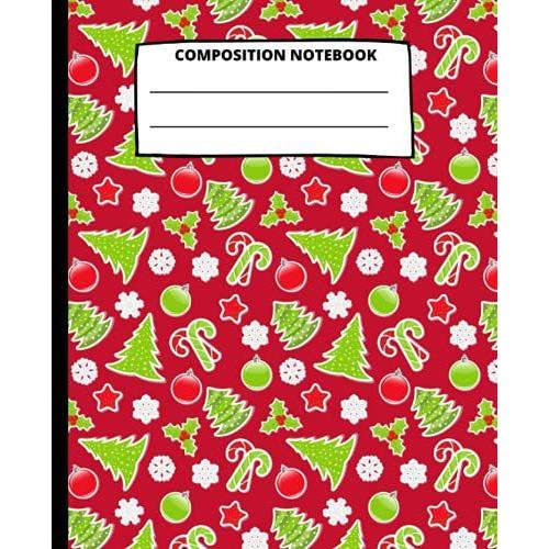 Green Candy Cane Christmas Themed Notebook 7.5 Inches X 9.25 Inches: Wide Ruled Composition Notebook 110 Pages