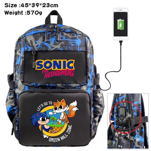 Souris à ultrasons Sonic périphérique camouflage sac à dos en nylon étanche câble de données USB câble de charge sac de voyage sac d'école Sonic-JJ3347