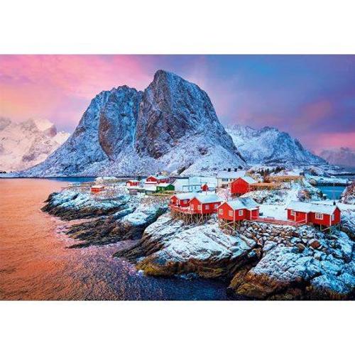 Puzzle Norvege Village Hamnoy Sous La Neige - 500 Pieces - Set Puzzle Collection Paysage Mer Et Montagne + 1 Carte Tigre