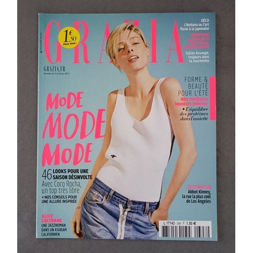Grazia N° 398 Du 2 Au 8 Juin 2017. 46 Looks Pour Une Saison Desinvolte. Alice Coltrane Une Jazzwoman Dans Un Ashram Californien. Ikebana. Julian Assange. L'equilibre Des Proteines Dans L'assiette