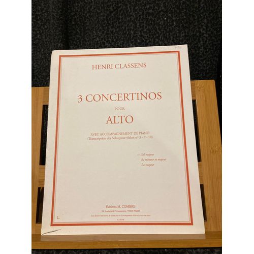 Henri Classens Concertino Pour Alto Et Piano En Sol Majeur Partition Ed. Combre