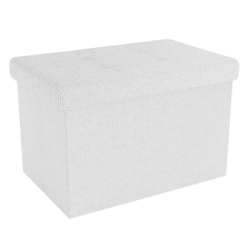 Intirilife Pouf Pliable 49x30x30 Cm En Blanc Comme Neige - Siège En Cube Avec Espace De Rangement Et Housse En Tissu Avec Creux - Siège En Cube Repose-Pieds Coffre De Rangement Pouf Coffre