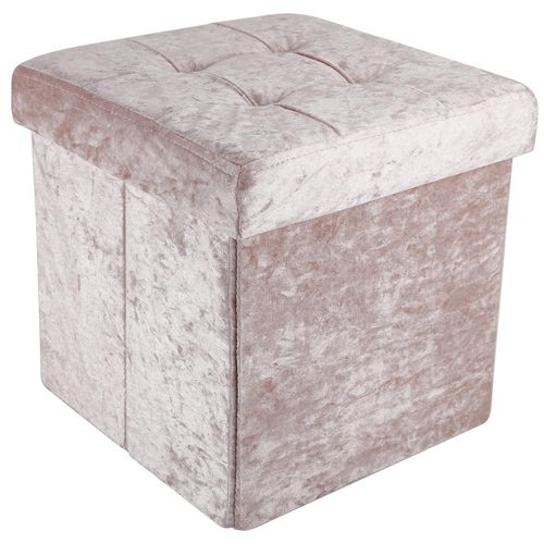 Intirilife Pouf Pliable 38x38x38 Cm En Velours Rose - Boîte De Rangement Décorative Avec Housse En Velours Pour Gagner De L'espace - Tabouret Coffre Siège