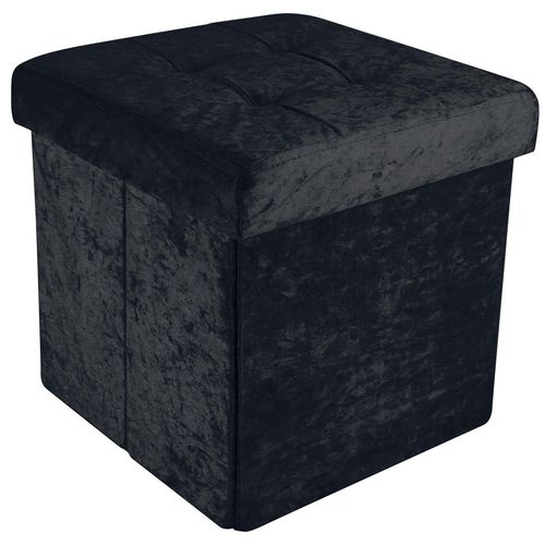 Intirilife Pouf Pliable 30x30x30 Cm En Velours Noir - Boîte De Rangement Décorative Avec Housse En Velours Pour Gagner De L'espace - Tabouret Coffre Siège