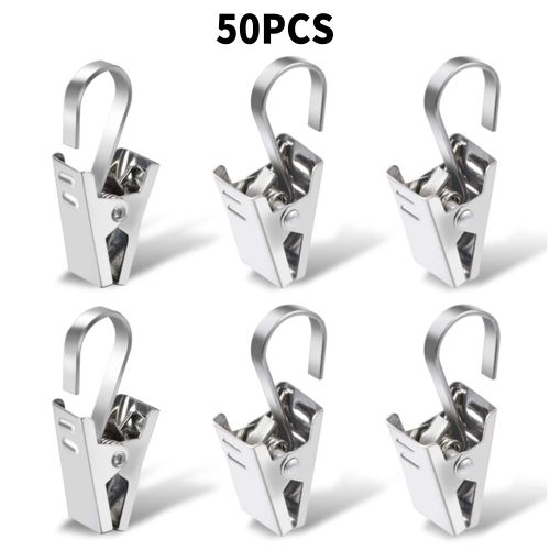 Clips Pour Rideaux En Acier Inoxydable, 50 Pièces, Crochets Pour Rideaux, Vêtements
