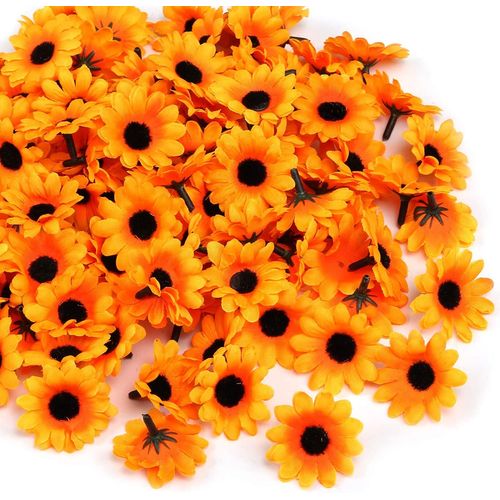 100Pcs Fleur en Tissu,Têtes de Fleurs Artificielles Marguerite Gerbera Daisy pour fête de Mariage Bricolage Décorations(Orange)