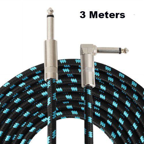 Bleu 3 Mètres - Câble De Guitare Électrique Tressé, Basse, Instrument De Musique, 90% Blindé, Angle Droit De 6.35mm