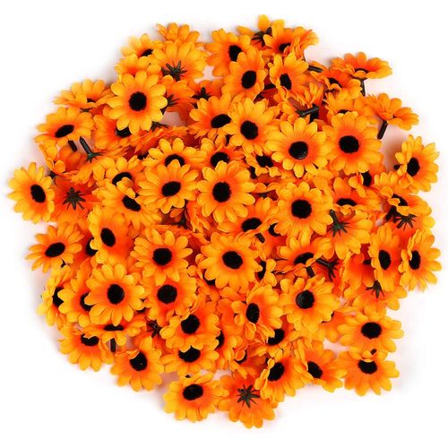 100 Pcs Marguerite Fleurs Artificielle,Marguerite Artificielle,Fausse Fleur,Fleur en Tissu,pour Les Décorations Florales,DIY(Orange)