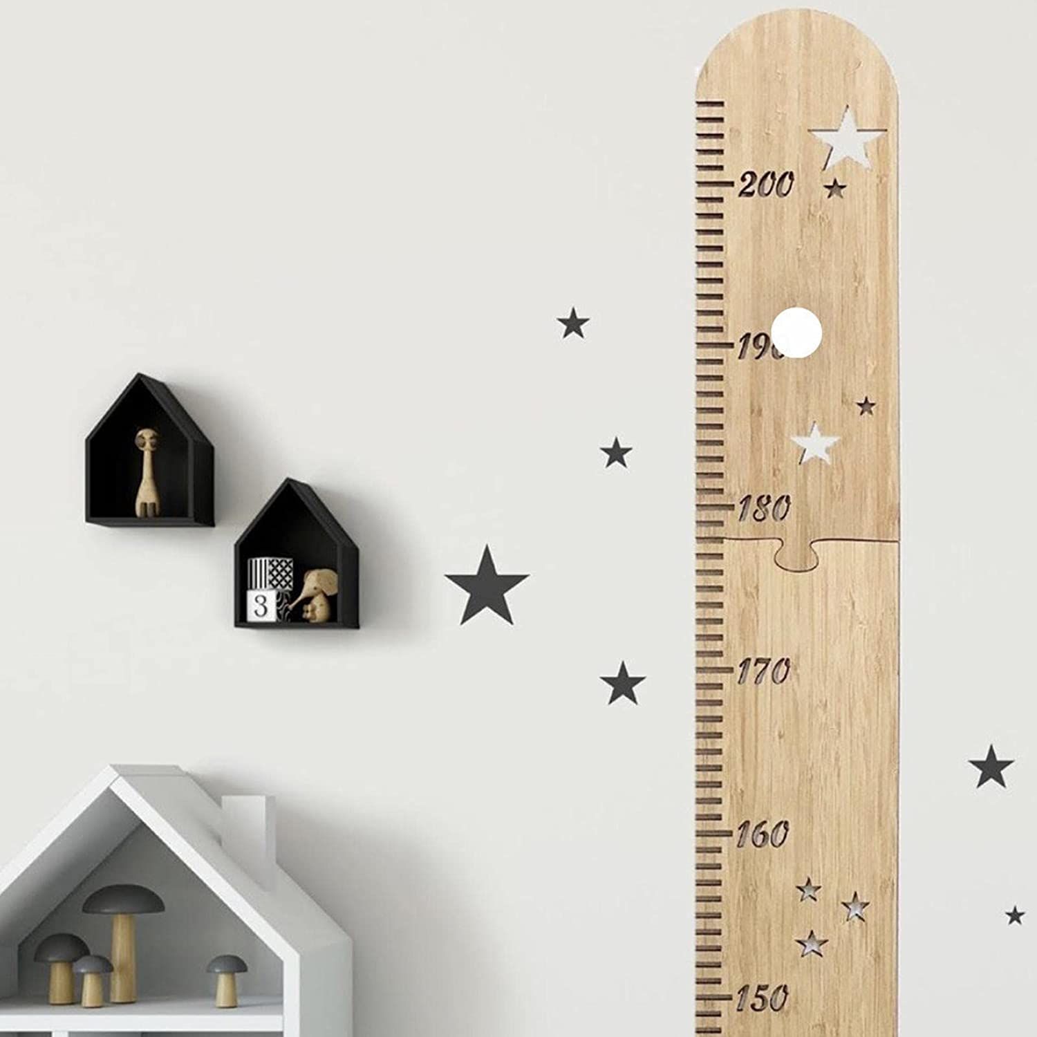 Regle Murale En Bois Pour Enfants, Motif De Dessin Anime Recommande Tableau De Croissance Des Enfants Decor De Table Autocollant Mural