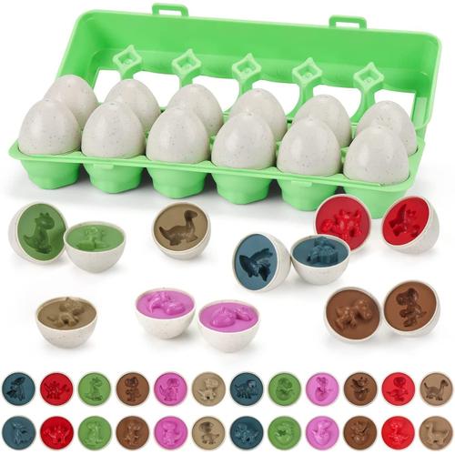 ¿Ufs Dinosaure Plastique Formes Et Couleurs Montessori Jouet Reconnaissance Appariement 12pcs Ensemble Éducatifs Jouets