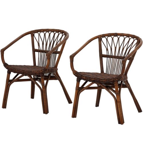 Lot De 2 Chaises De Salle À Manger En Rotin Marron