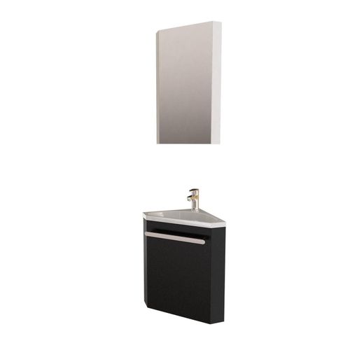 Ensemble Lave-Mains D'angle Noir + Vasque + Armoire De Toilette