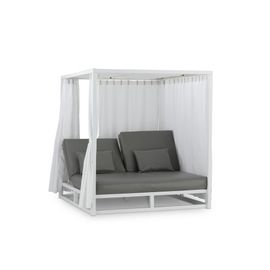 Lit Balinais En Aluminium Blanc Avec Coussins Gris