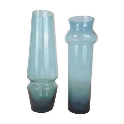 Vases rouleaux scandinaves verre Riihimaki Tamara Aladin bleu