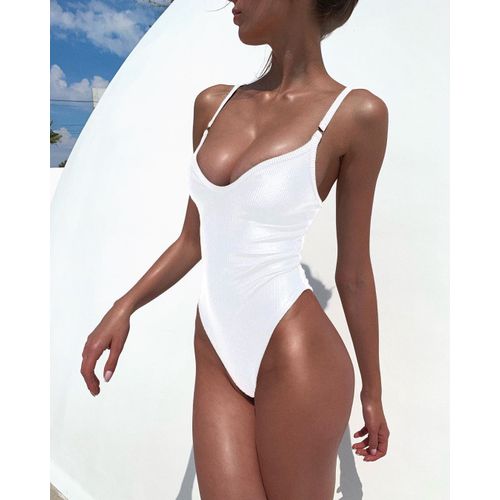 Maillot De Bain Une Pièce Sexy Femme Couleur Pure Haute Élastique Maillot De Bain Femme