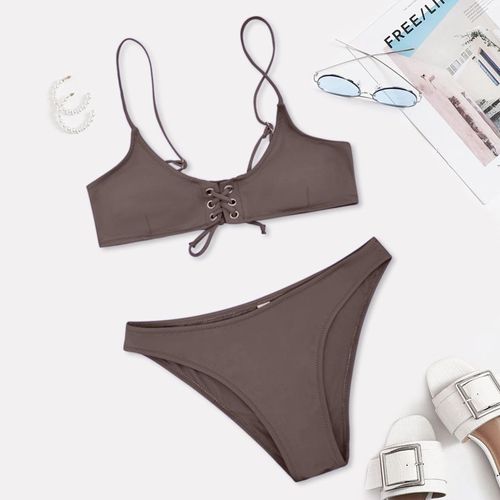 Maillot De Bain Bikini Noir Sexy Maillot De Bain Fendu De Couleur Unie Maillot De Bain Femme