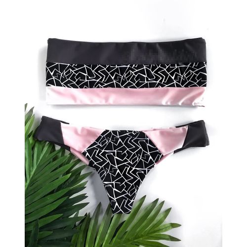 Maillot De Bain Deux Pièces Sexy En Nylon À Rayures Pour Femmes