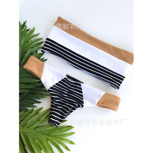 Maillot De Bain Deux Pièces Sexy En Nylon À Rayures Pour Femmes