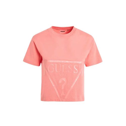 T Shirt Guess Classic Logo Triangle Femme Rose