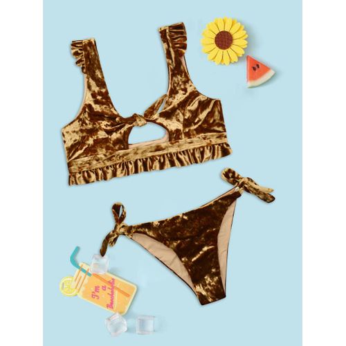 Maillot De Bain Deux Pièces En Velours Doré Couleur Vive Bikini Maillot De Bain Sexy Femme