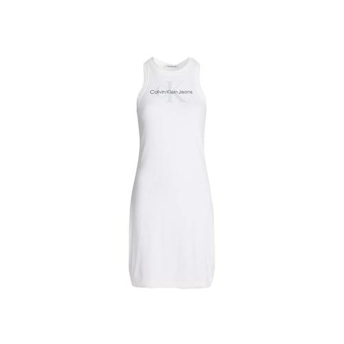 Robe Calvin Klein Slim Côtelée Avec Monogramme Femme Blanc