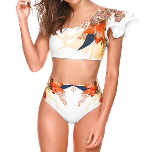 Maillot De Bain Deux Pièces Imprimé Dames Sexy Bikini Tube Top Taille Haute