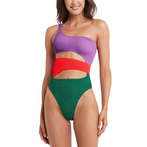 Maillot De Bain Une Pièce Femme Imprimé Couleurs Contrastées Couture Amazone Triangle Plage Vacances