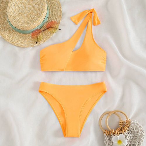 Maillot De Bain Bikini Couleur Unie Sexy Dames Maillot De Bain Deux Pièces Une Épaule Bikini