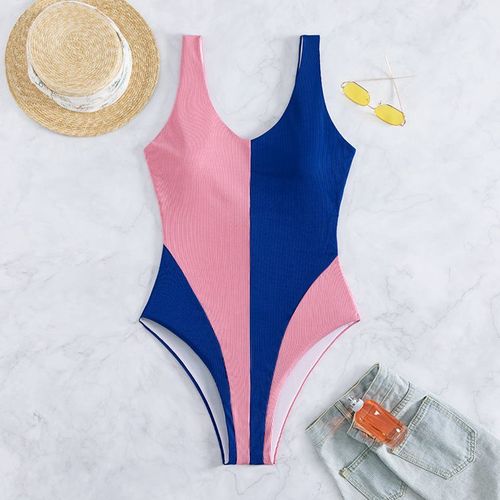 Maillot De Bain Une Pièce Contraste Couleur Épissage Fosse Bande Tissu Dames Maillot De Bain Vacances À La Plage