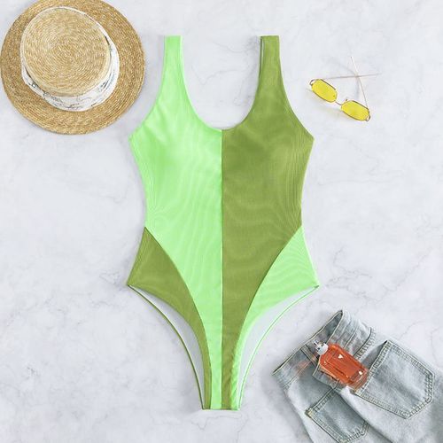 Maillot De Bain Une Pièce Contraste Couleur Épissage Fosse Bande Tissu Dames Maillot De Bain Vacances À La Plage