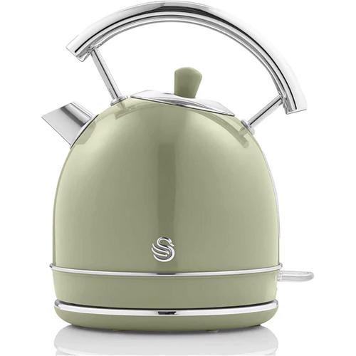 Retro Bouilloire, 1,8 L, Acier Inoxydable sans BPA, Résistance Cachée, sans Fil, 3000W, Vert, SWAN, SK14630GNEU