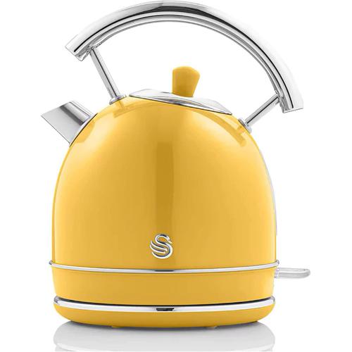 Retro Bouilloire, 1,8 L, Acier Inoxydable sans BPA, Résistance Cachée, sans Fil, 3000W, Jaune, SWAN, SK14630YELNEU